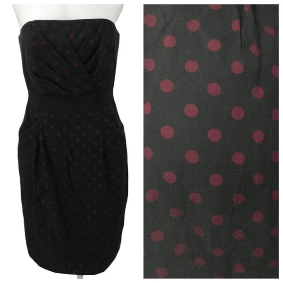White House Black Market Dresses & Skirts - White House Black Market Polka Dot Strapless Party Dress Size 2 WHBM Silk LBD